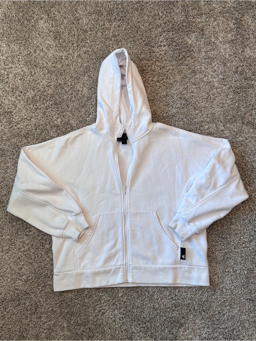 Adidas Women's Studio Lounge Fleece Hooded Full-Zip Sweatshirt, White